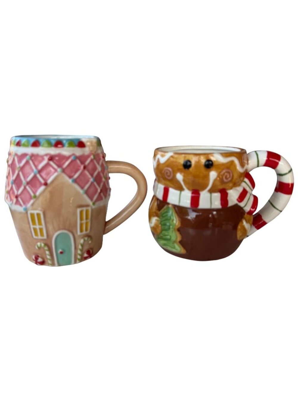 Transpac Brand Lot of 2 Gingerbread-Themed Collectible 18-20 oz. Ceramic Mugs